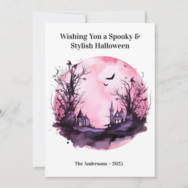 Carte d'Halloween rose sombre (Devant)