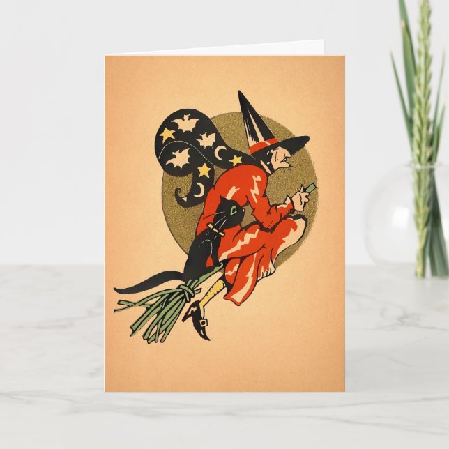 Carte d'Halloween sorcière vintage (Devant)