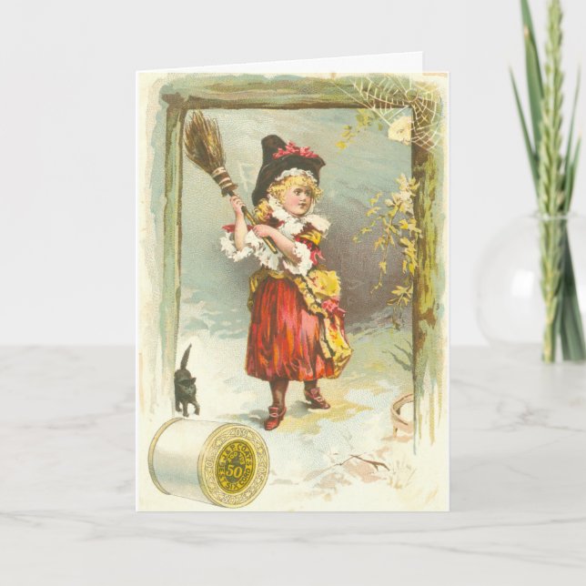 Carte d'Halloween victorienne avec sorcière et cha (Devant)