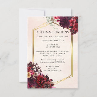 Carte d'hébergement de mariage Rose Bourgogne Or