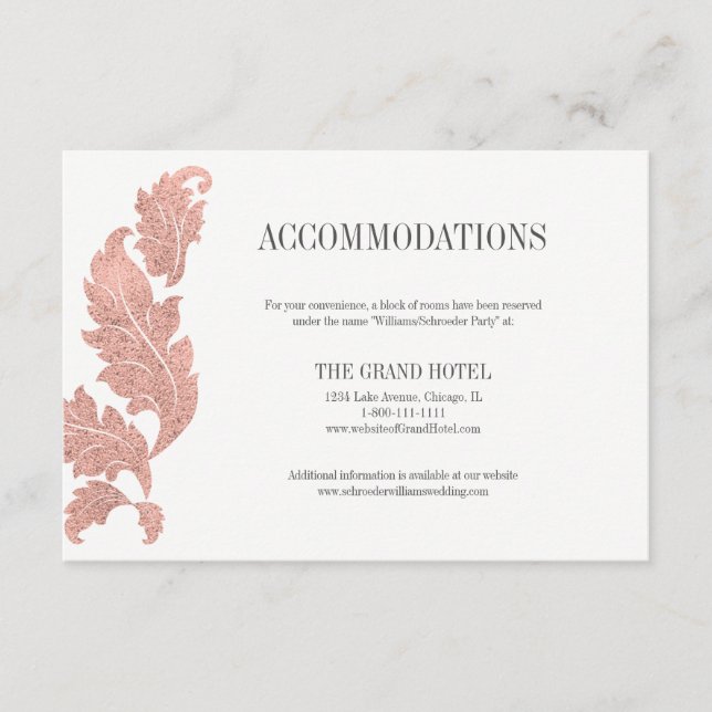 Carte d'hébergement Mariage classique Rose Gold Cr (Devant)