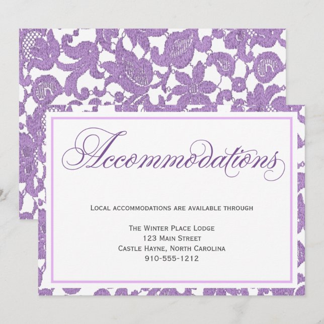 Carte d'hébergement Mariage Lavender Lace (Devant / Derrière)