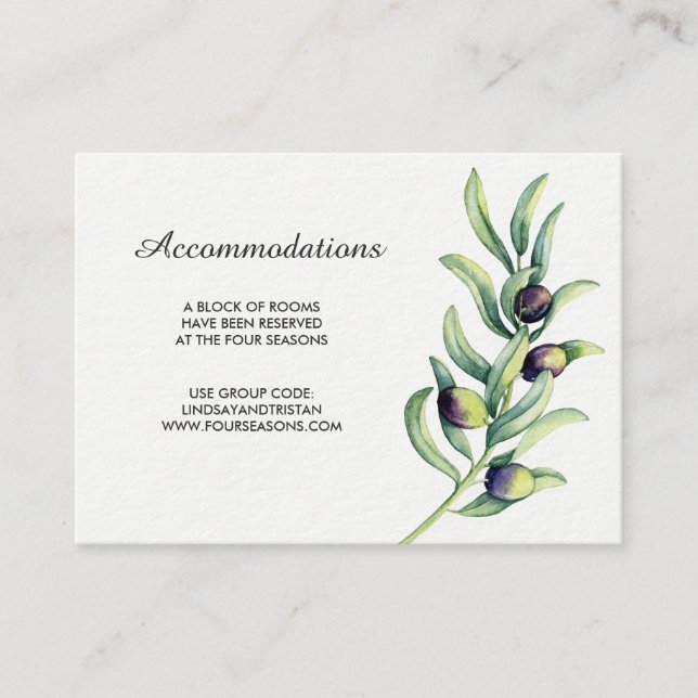 Carte d'hébergement Mariage Olive Branch Vineyard (Devant)