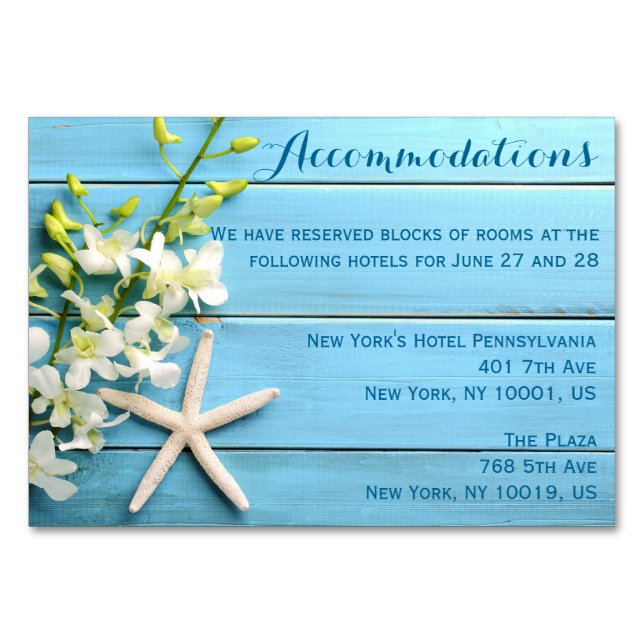 Carte d'hébergement Mariage Starfish Orchidée (Devant)