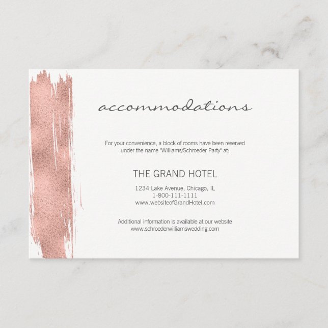 Carte d'hébergement moderne Rose Gold Brush Mariag (Devant)