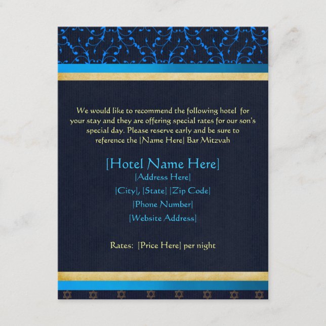 Carte d'hébergement personnalisée Bar Mitzvah (Devant)