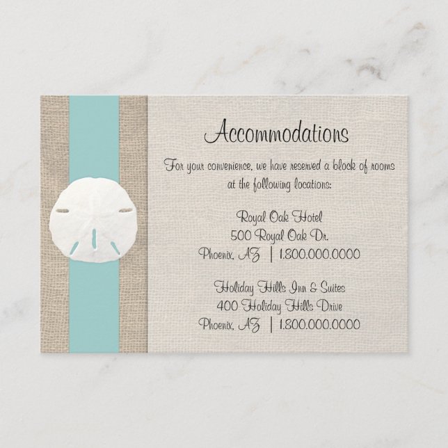 Carte d'hébergement pour mariage sur la plage de S (Devant)