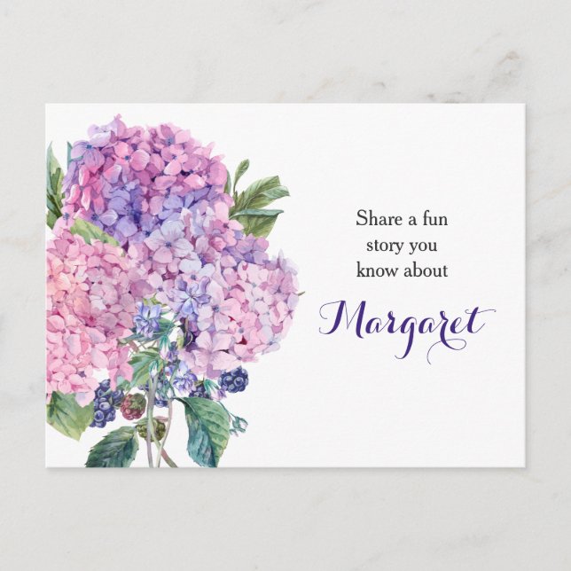 Carte d'histoire de couleur rose Hydrangea Floral  (Devant)