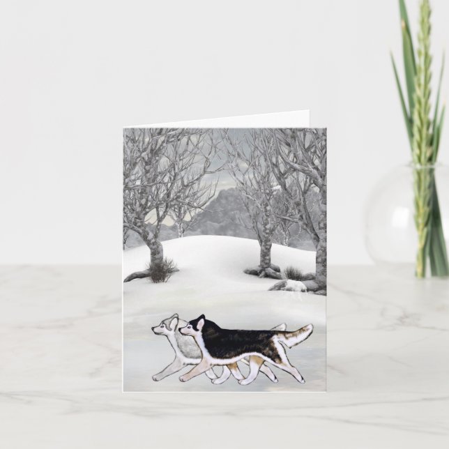 Carte d'hiver de chien de traîneau sibérien (Devant)