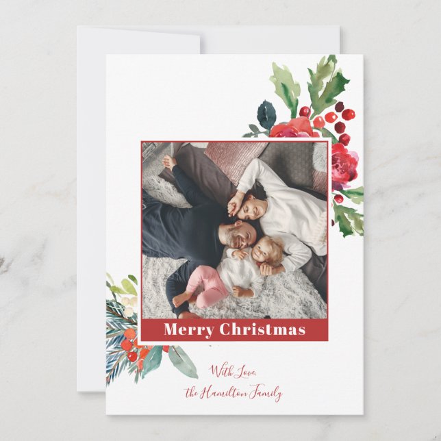 Carte d'hiver Floral Rouge Berries Pine (Devant)