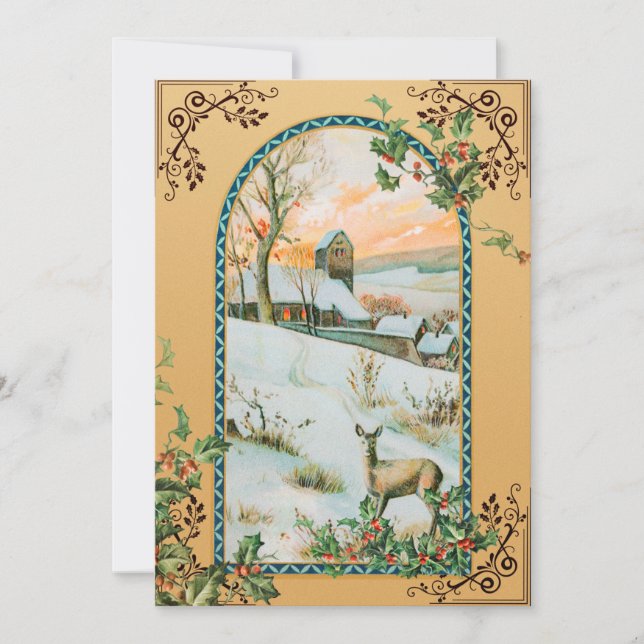 Carte d'hiver vintage de cerfs (Devant)