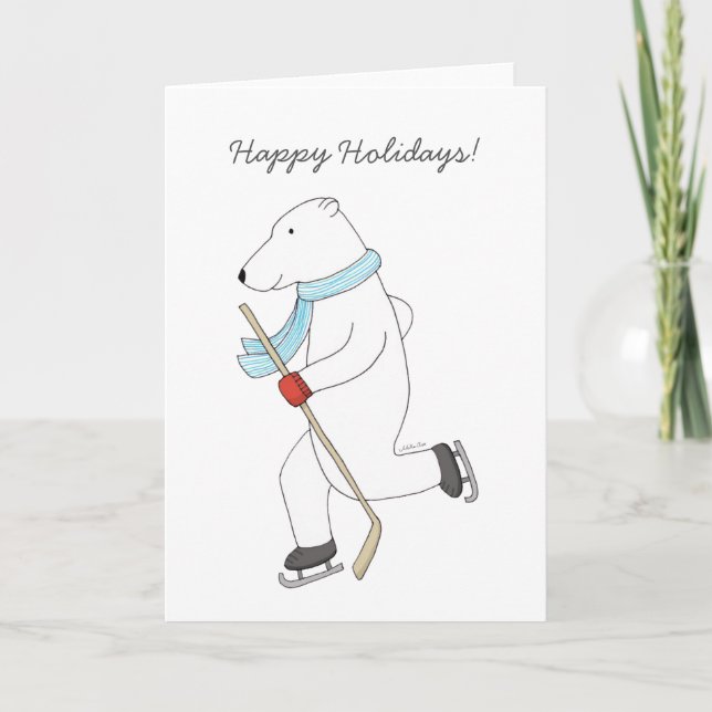 Carte d'hockey d'ours blanc de carte de Noël de (Devant)