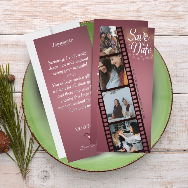 Carte d'honneur avec collage de 4 photos (Bridal Party Proposal Cards – Elegant Custom Photo Invite)