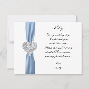 Carte d'honneur Diamond Heart Blue Mariage Maid Of