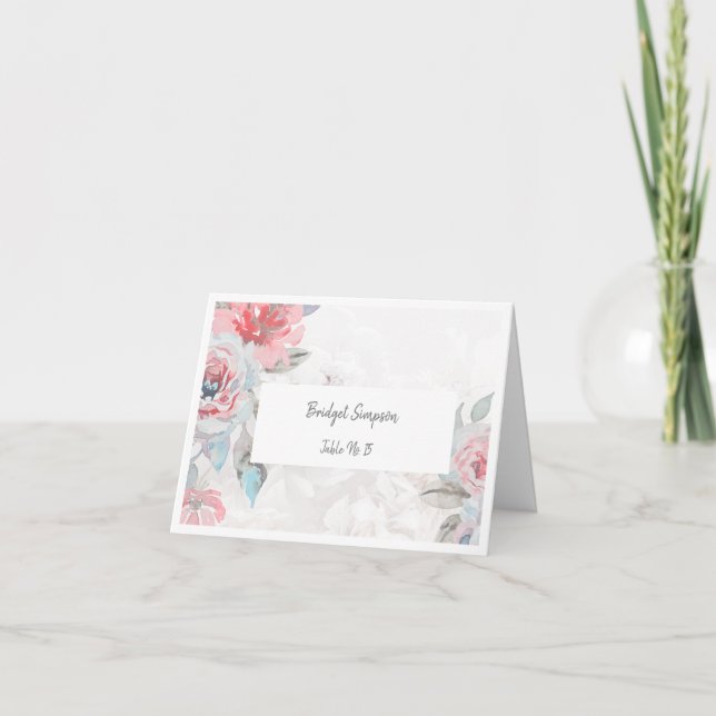 carte d'hôte du rose blanc à l'aquarelle fleurie (Devant)