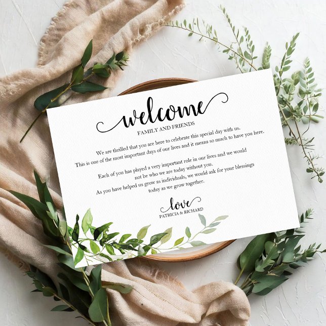 Carte d'hôtel de bienvenue Eucalyptus Mariage de v (Créateur téléchargé)