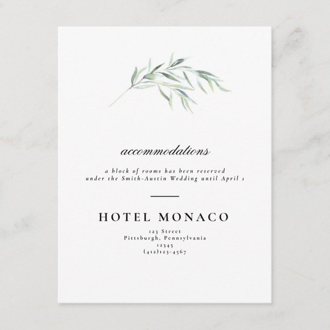 Carte d'hôtel Mariage verdoyante (Devant)