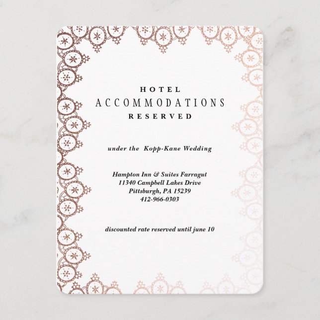 Carte d'hôtel rose Gold Delicate Mariage (Devant)