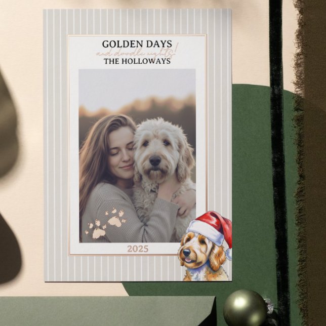 Carte d'huile de canne d'hiver Golden Doodle (Send Paw-liday Greetings with this Holiday Pun Watercolor Golden Doodle Foil Card! )