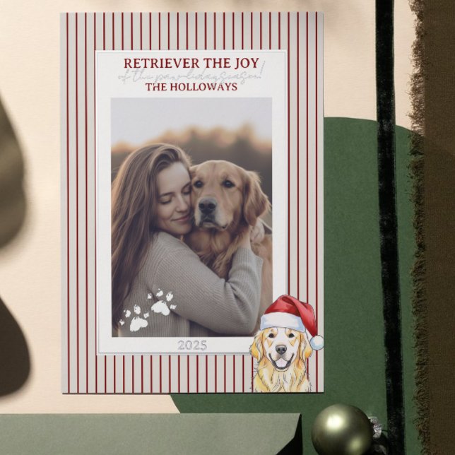 Carte d'huile d'hiver Golden Retriever (Send Paw-liday Greetings with this Holiday Pun Watercolor Golden Retriever Foil Card! )