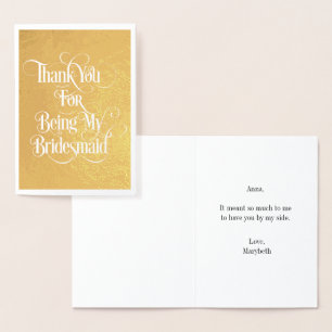 Carte d'huile d'or Merci Bridesmaid