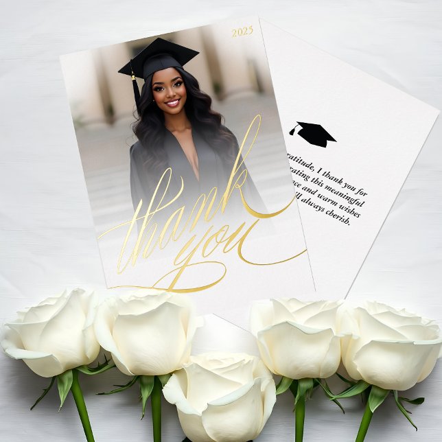 Carte d'huile photo Merci de graduation de script (Elegant Foil Graduation Photo Thank You Card)