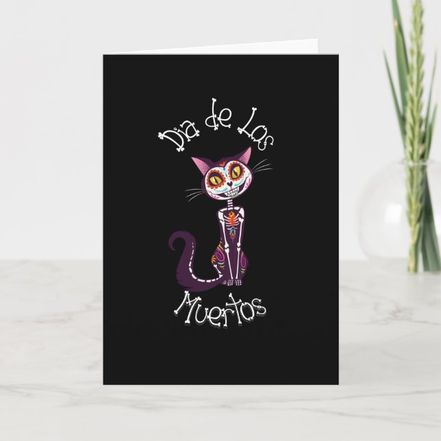 Carte Dia de los Muertos - Chat de bonbons à sucre (Devant)