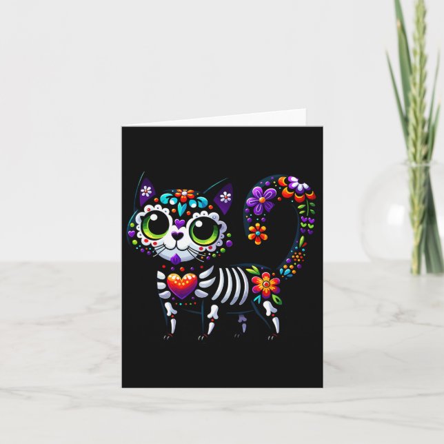 Carte Dia De Los Muertos Cinco De Mayo Cat Crâne à sucre (Devant)