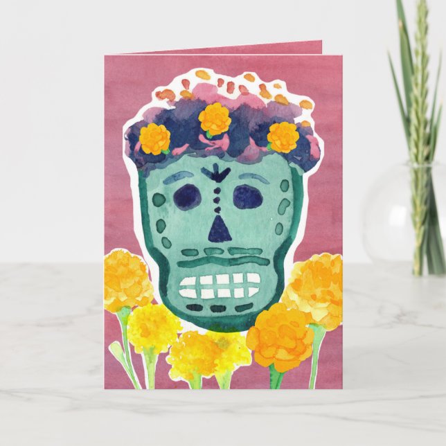 Carte Dia de los Muertos Day of the Dead Skull Marigolds (Devant)