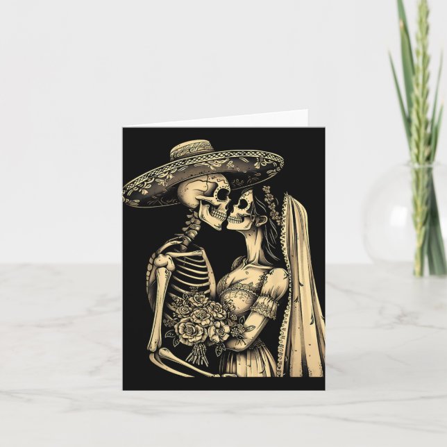 Carte Dia De Muertos Sugar Skull Couple Skeleton Bride W (Devant)