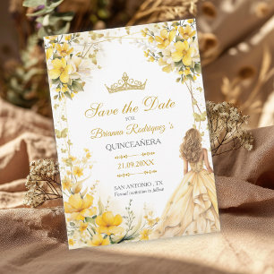 Carte Diadème Fleurs Papillons Jaune Doré Quinceañera