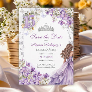 Carte Diadème floral papillon argent lavande Quinceañera