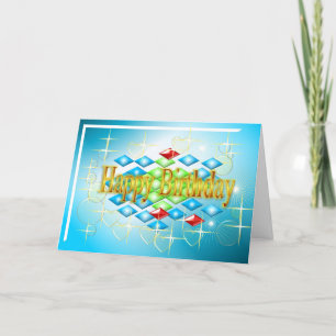 Carte diamants étoiles bulles en or et bleu anniversaire