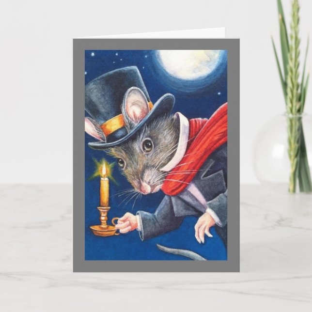 Carte Dickens Noël Scrooge Souris Aquarelle Art (Devant)