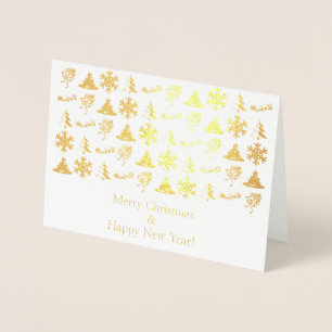 Carte d'icônes de Joyeux Noël de feuille d'or