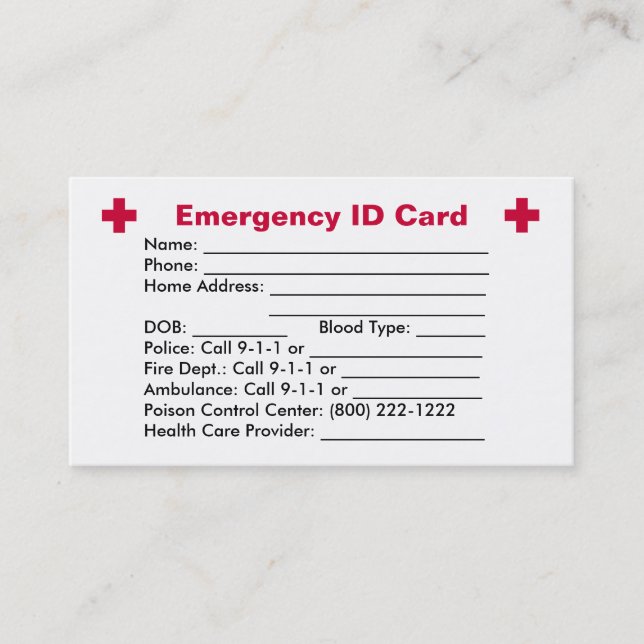 Carte d'identification de secours (Devant)