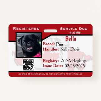 Carte d'identité de chien de service rouge Badge