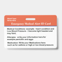 Carte d'identité personnalisée Badge d'alerte médi
