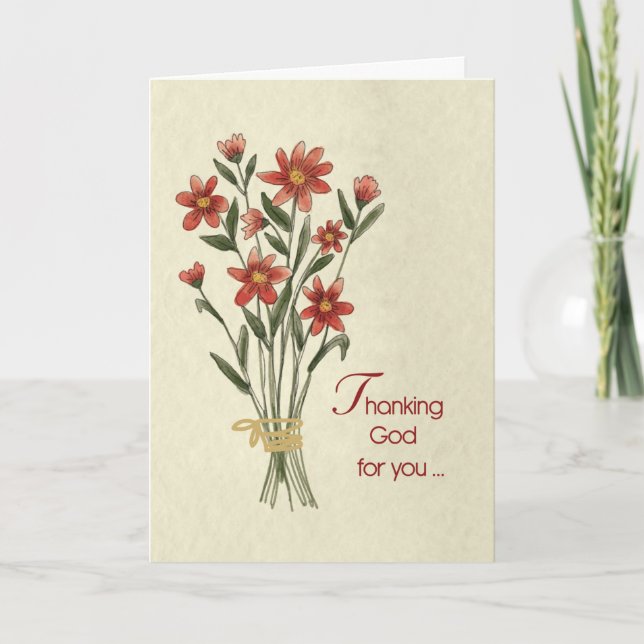 Carte Dieu merci Bouquet de Fleur Rouge avec Naturel (Devant)