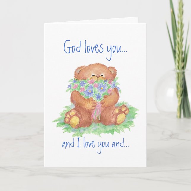 Carte Dieu t'aime et je t'aime, Teddy Bear Flowers (Devant)
