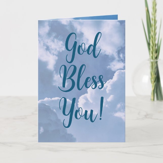 Carte Dieu vous bénisse Nuages Ciel Bleu Religieux Anniv (Devant)