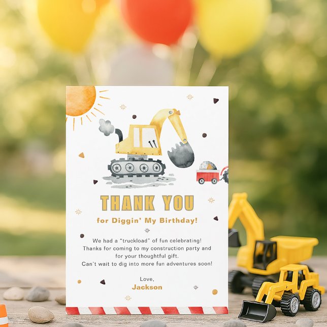 Carte Diggin’ It Construction Birthday Thank You Card (Créateur téléchargé)