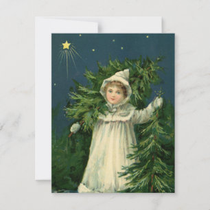 Carte d'illustration de la fille de Noël Vintage