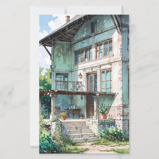 carte d'illustration de la maison vintage aquarell