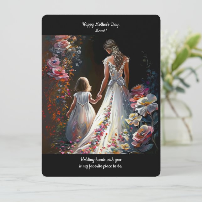 Carte d'illustration personnalisée Floral Maman Fi (Debout devant)