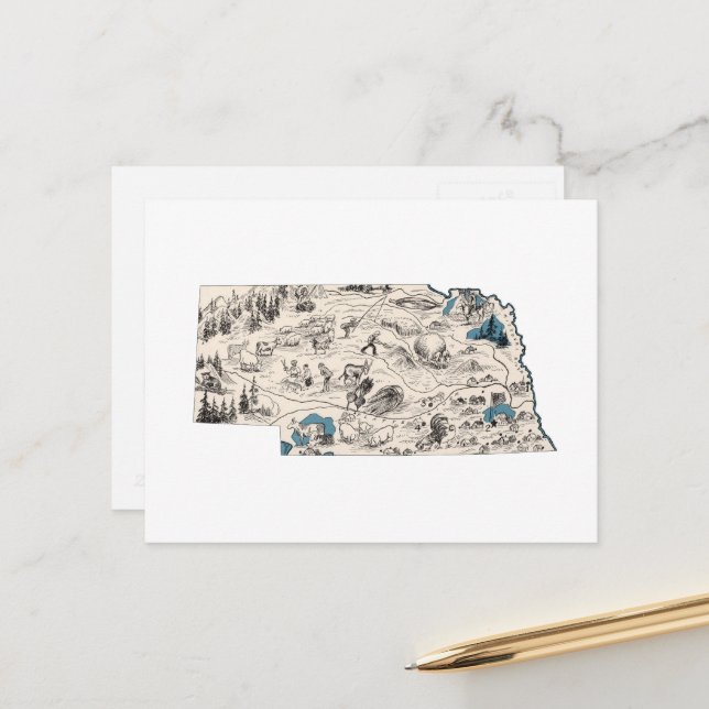 Carte d'image Vintage du Nebraska Graphique d'état (Devant/Arrière en situation)