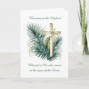 Carte Dimanche des Rameaux avec croix et rameaux Hosanna