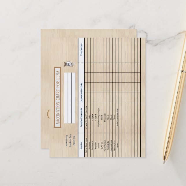 Carte d'immunisation Arrière - plan en bois (Devant/Arrière en situation)