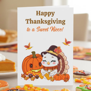 Carte Dinde bébé et citrouille de Thanksgiving pour nièc