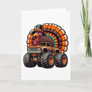 Carte Dinde de Thanksgiving conduisant un camion monstre